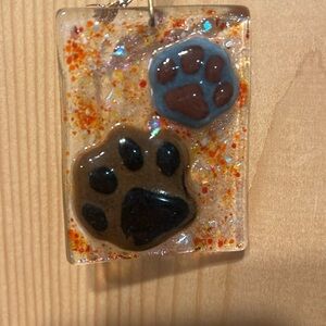 Fused glass paw iridescent ornament